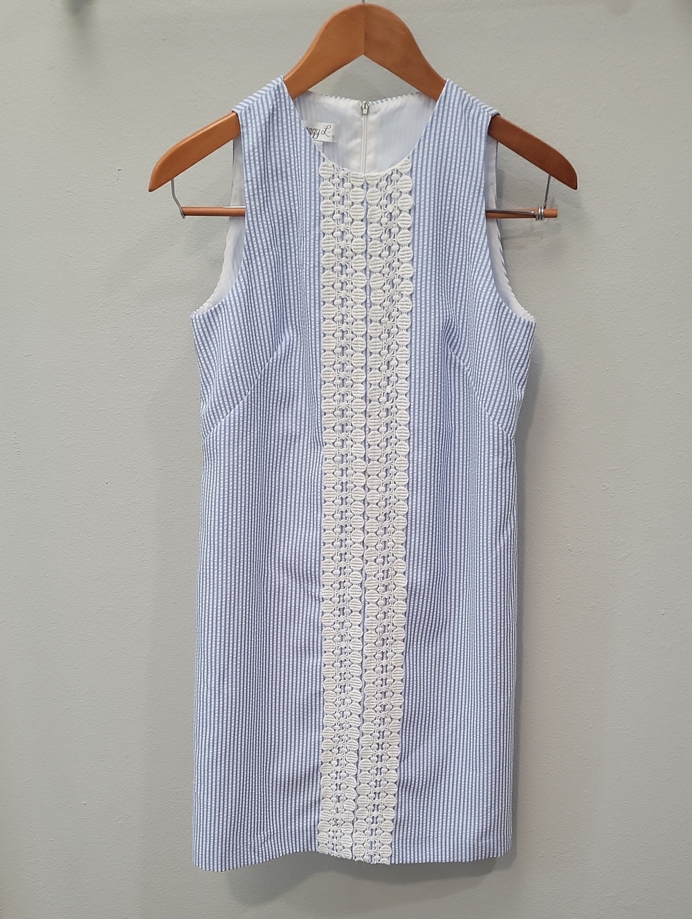 Maggy London Light Blue & Cream Crochet-Trim Shift Dress
